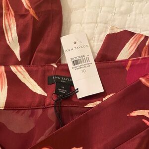 Ann Taylor Burgundy Floral Silk Slip pants